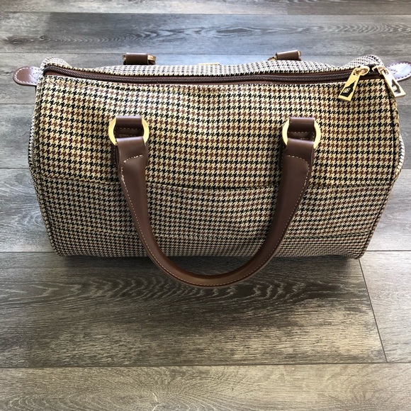 London Fog Chelsea Lites Houndstooth Travel Satchel Bag - Picture 3 of 13